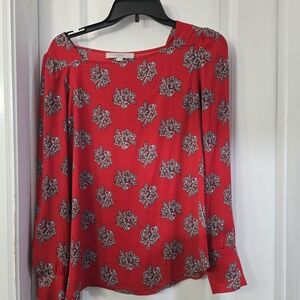 LOFT Red Floral Blouse